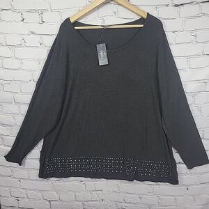 Belle Belldini Sweater Womens Plus 3X Charcoal Gray Studded Tunic Pullover NEW